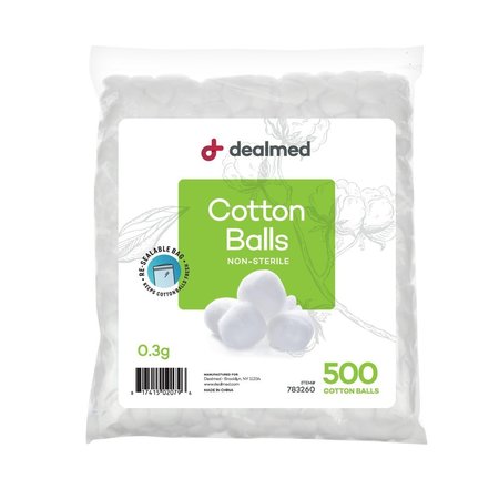 DEALMED Cotton Balls, N/S, Med. 500/Bag, 8/Cs, 4000PK 783260